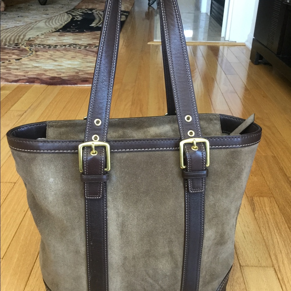 Coach CARLY Taupe Suede Shoulder Tote Style F10196